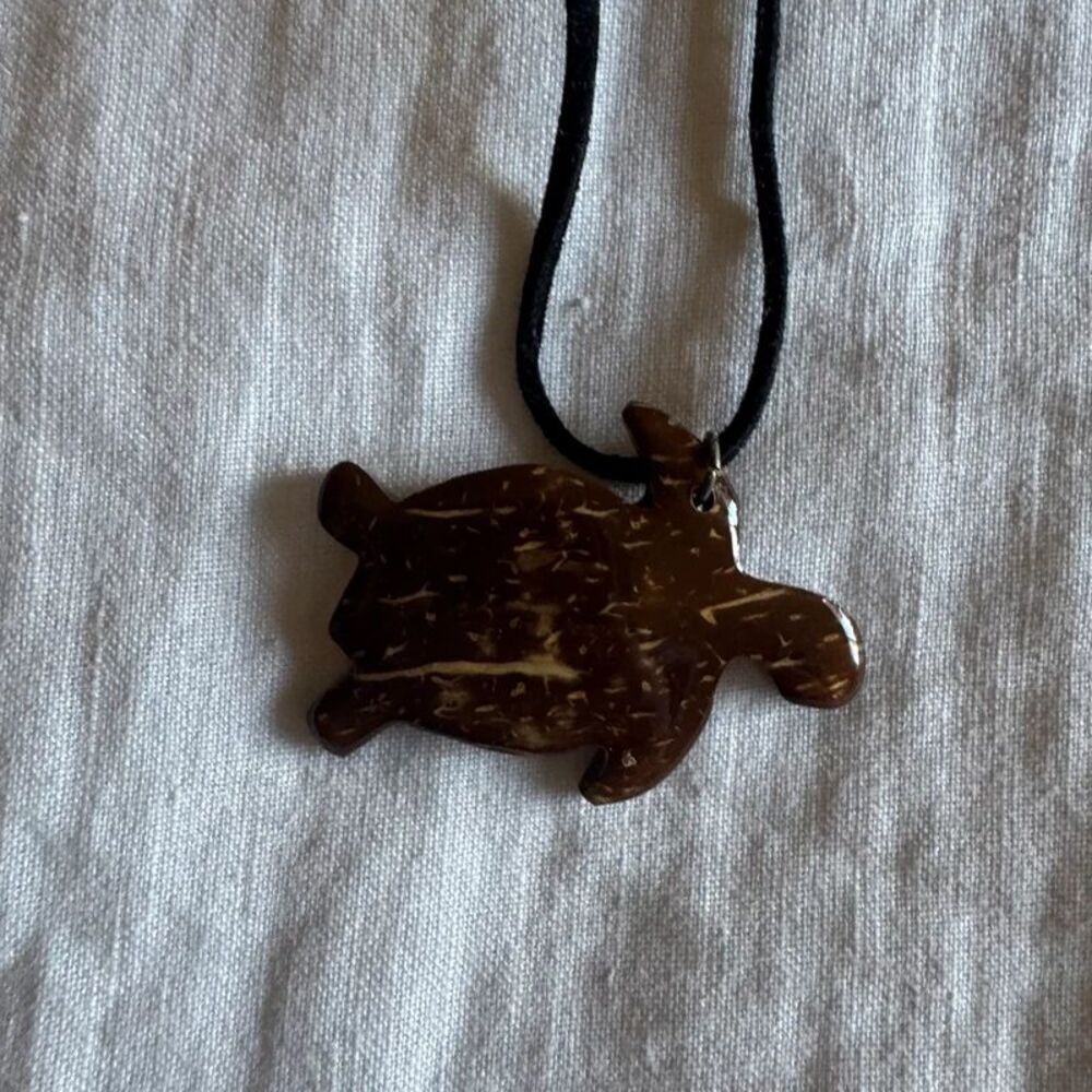 Carved Coconut Shell Sea Turtle Necklace Brown Boho Coastal Surfer Jewelry